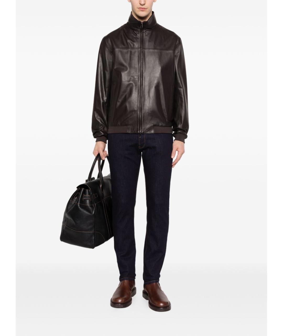 EMPORIO ARMANI Темно-синие хлопковые прямые джинсы, фото 4