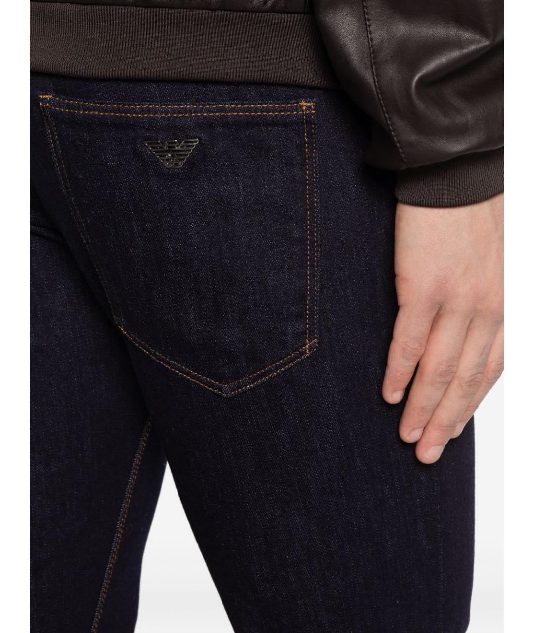 EMPORIO ARMANI Темно-синие хлопковые прямые джинсы, фото 2