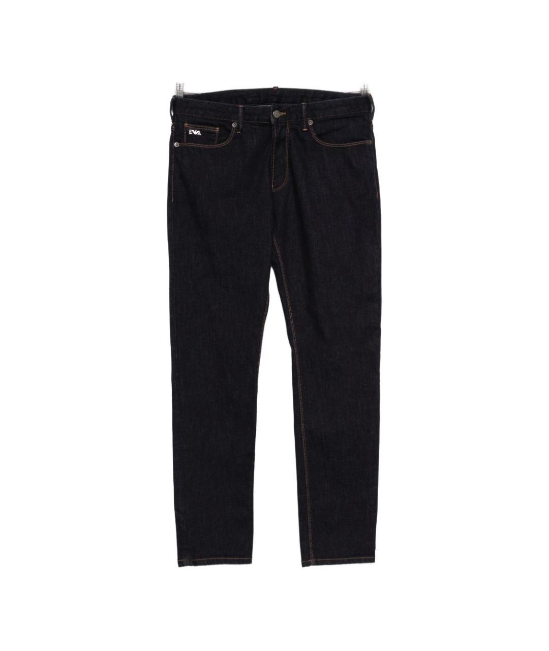 EMPORIO ARMANI Темно-синие хлопковые прямые джинсы, фото 1