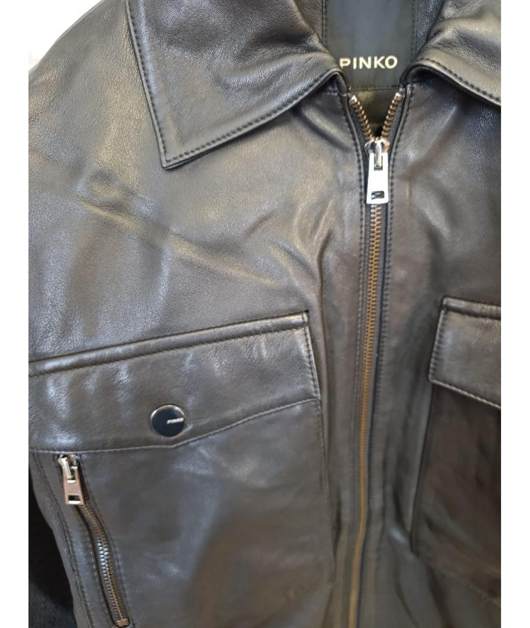 PINKO Черная кожаная куртка, фото 4