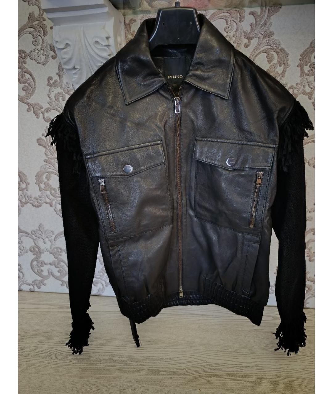PINKO Черная кожаная куртка, фото 6