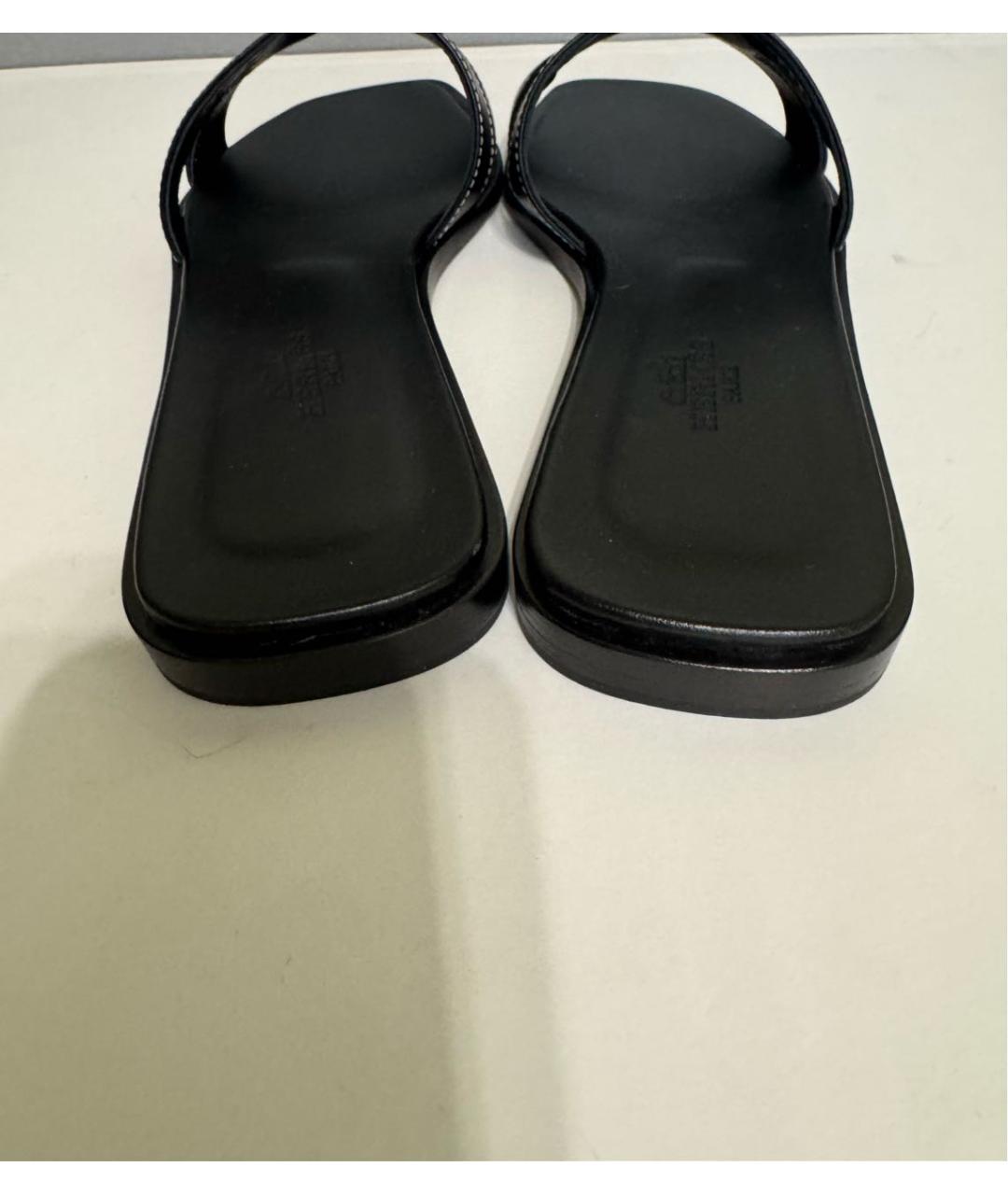 HERMES Черные кожаные шлепанцы, фото 4