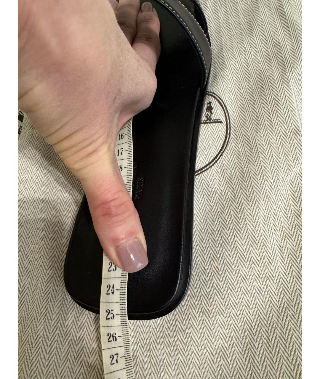 HERMES Черные кожаные шлепанцы, фото 6