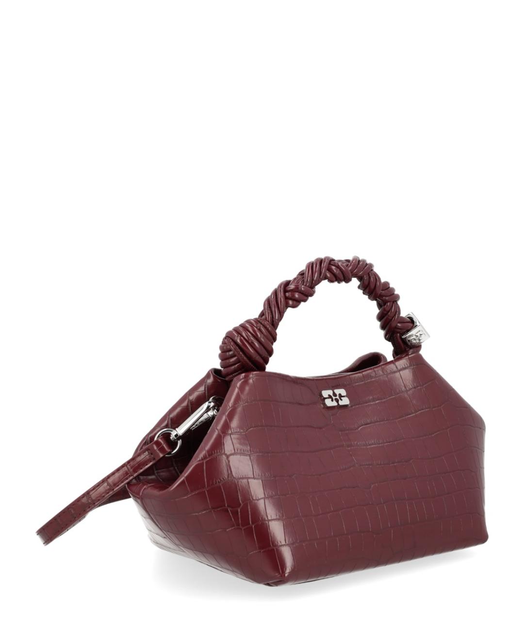 GANNI Бордовая кожаная сумка с короткими ручками, фото 3