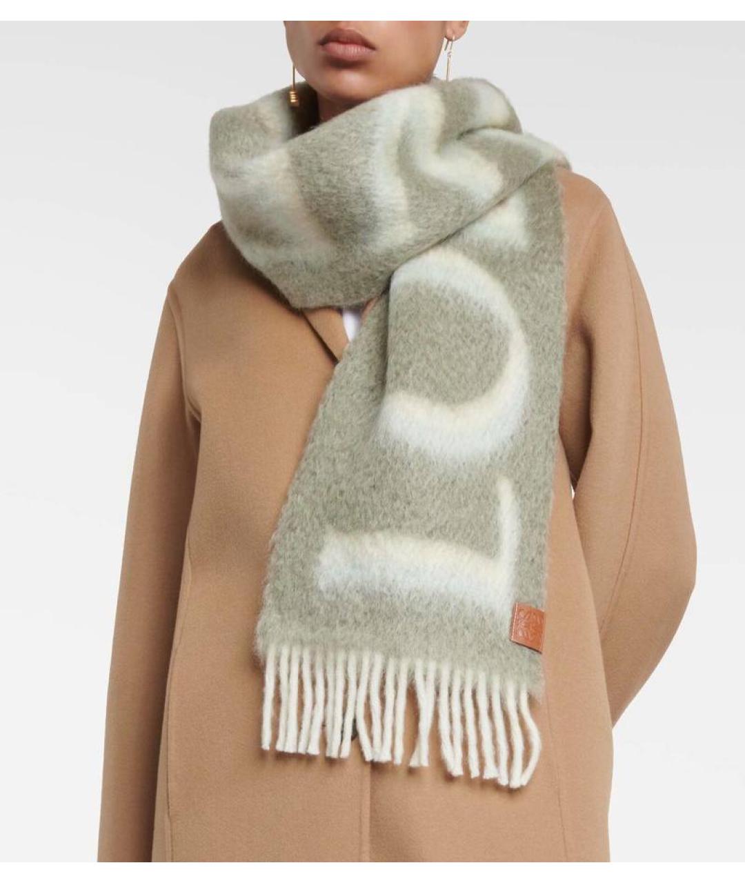 LOEWE Хаки шерстяной шарф, фото 4