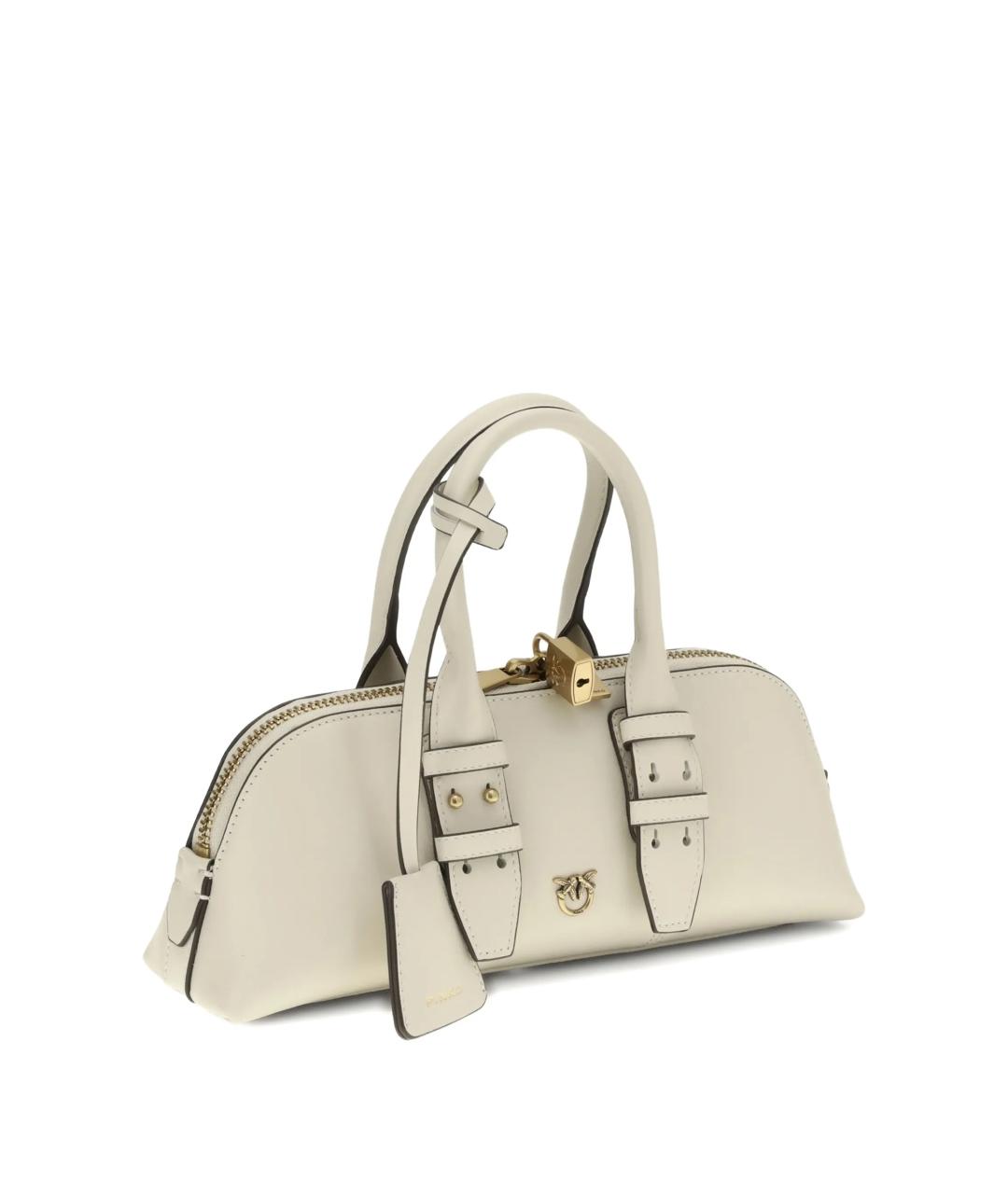 PINKO Белая кожаная сумка с короткими ручками, фото 3