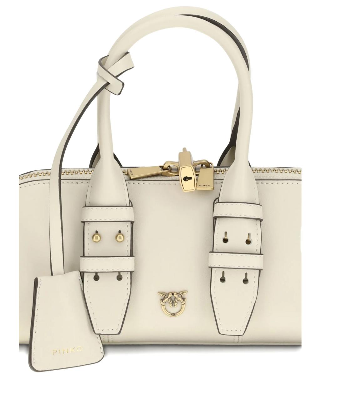 PINKO Белая кожаная сумка с короткими ручками, фото 4