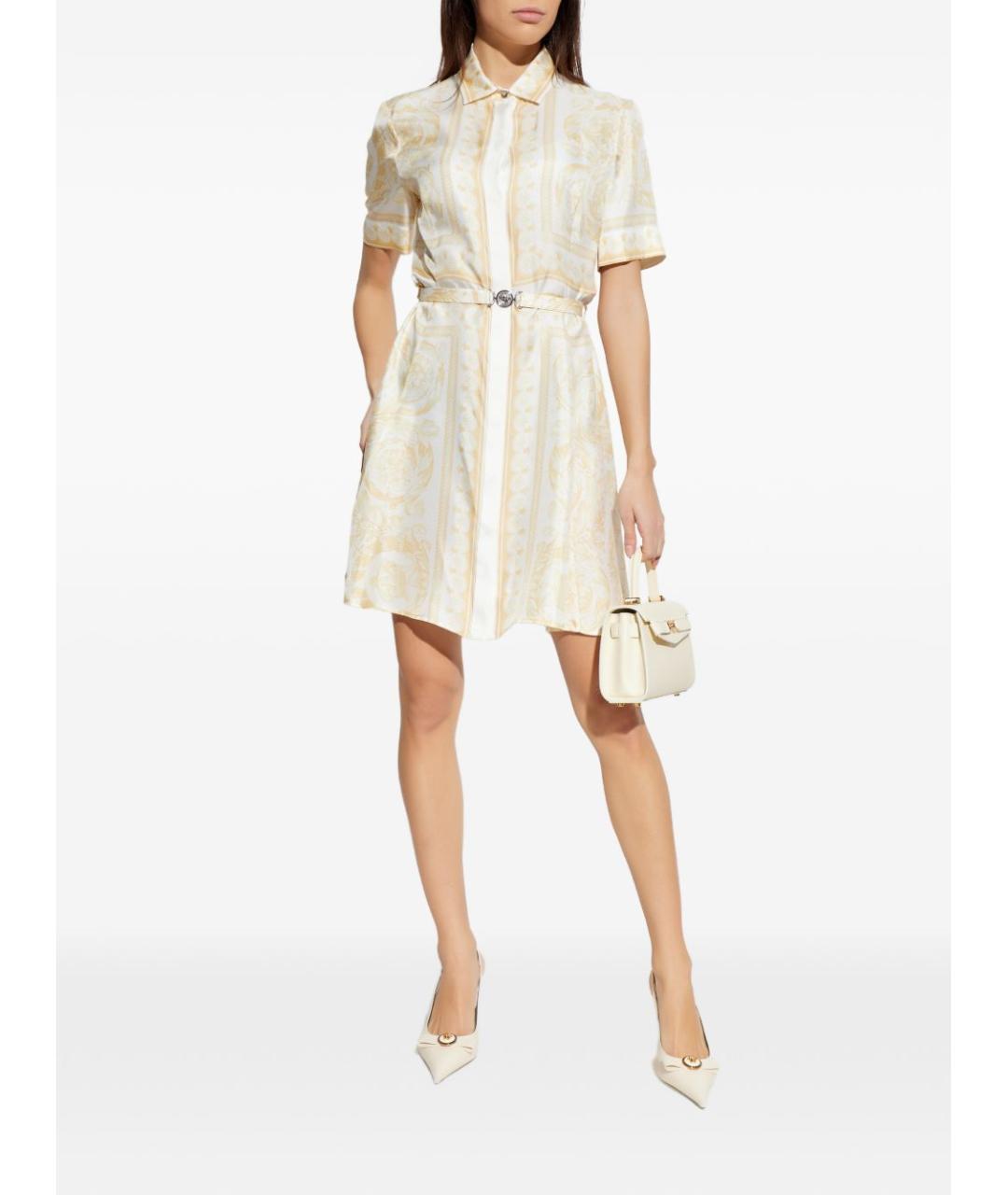 VERSACE Золотое шелковое повседневное платье, фото 2