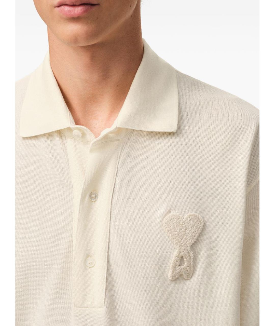 Ami Paris Бежевое хлопковое поло с коротким рукавом, фото 2