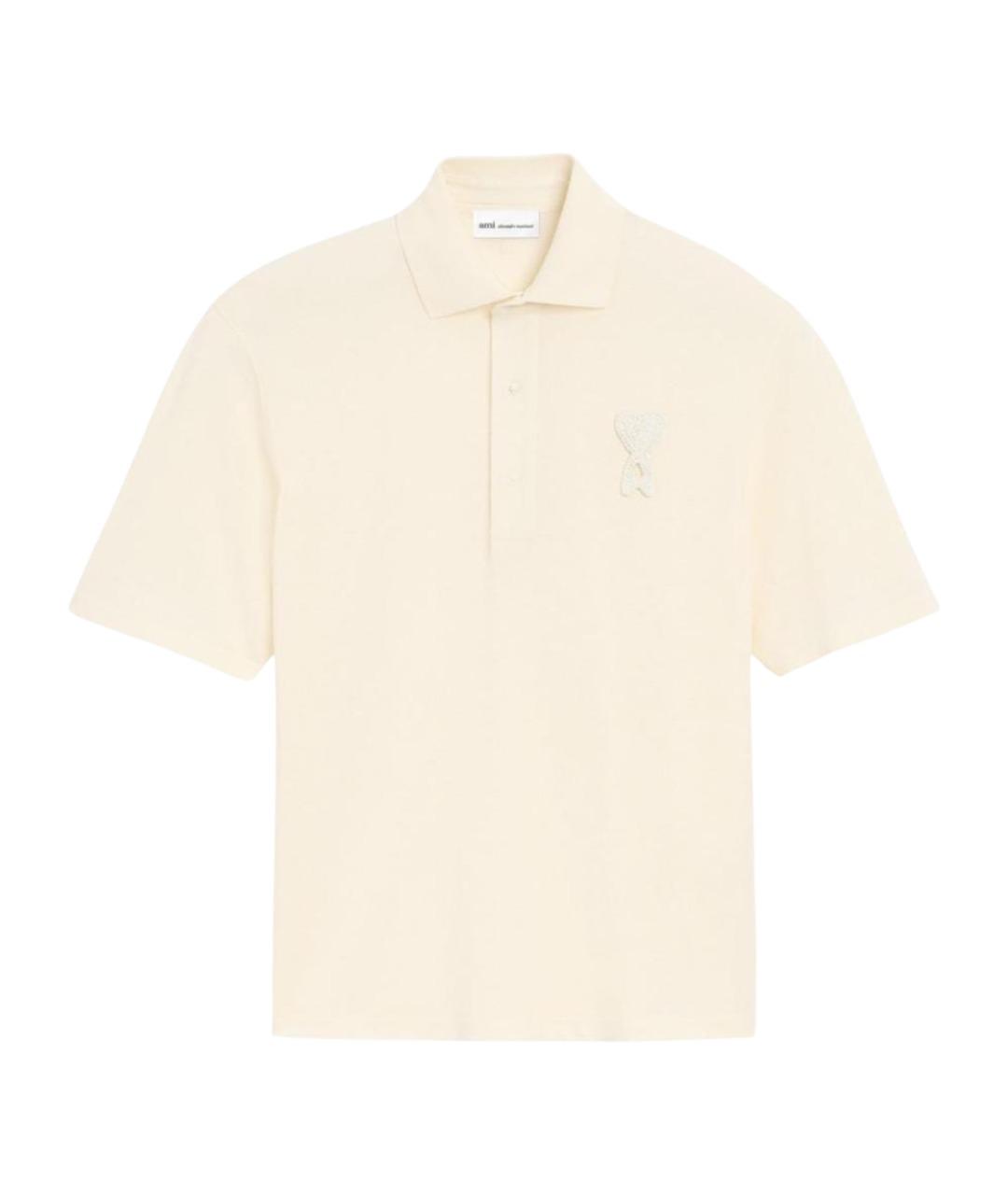 Ami Paris Бежевое хлопковое поло с коротким рукавом, фото 1