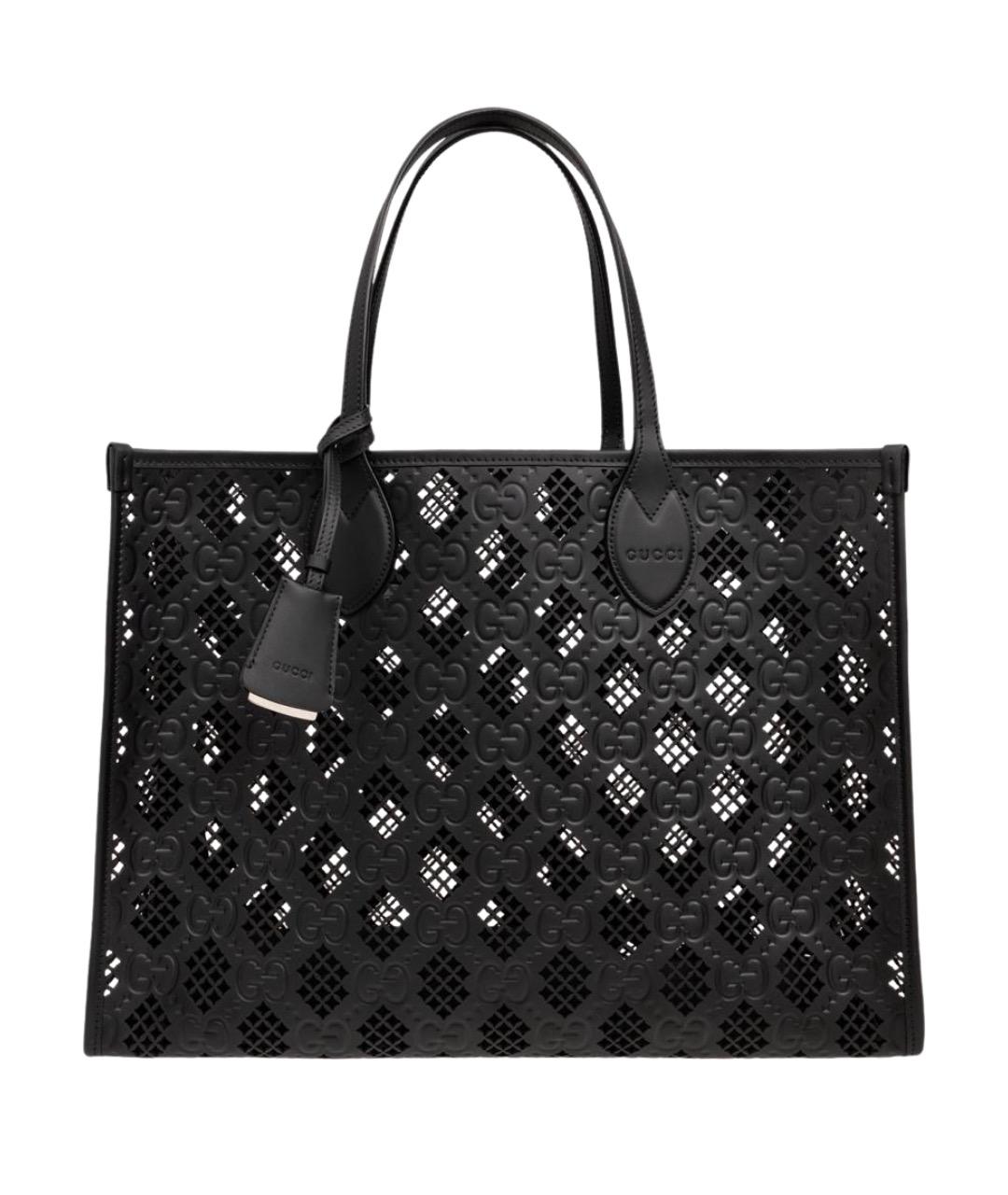 GUCCI Черная кожаная сумка тоут, фото 1