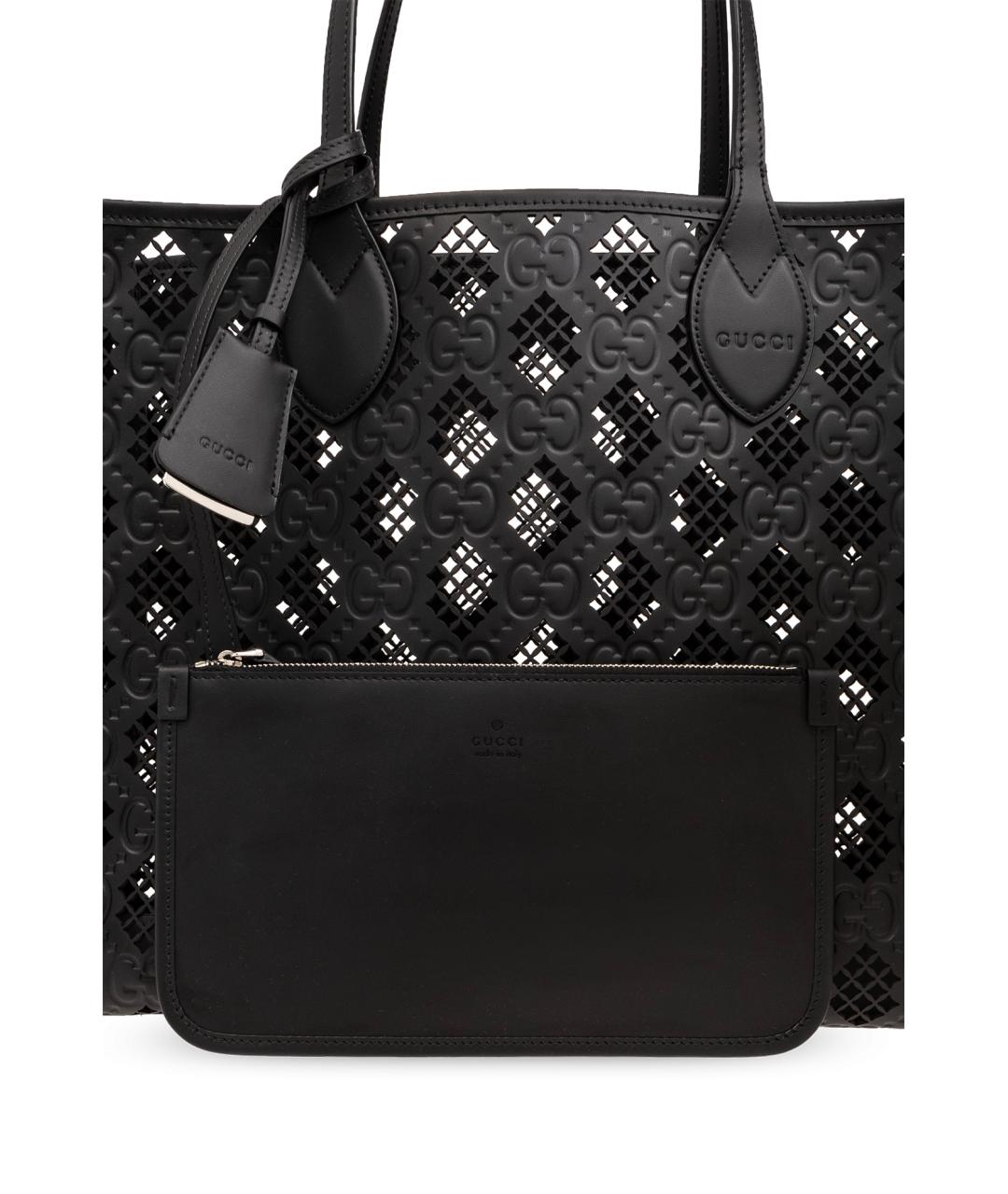 GUCCI Черная кожаная сумка тоут, фото 6