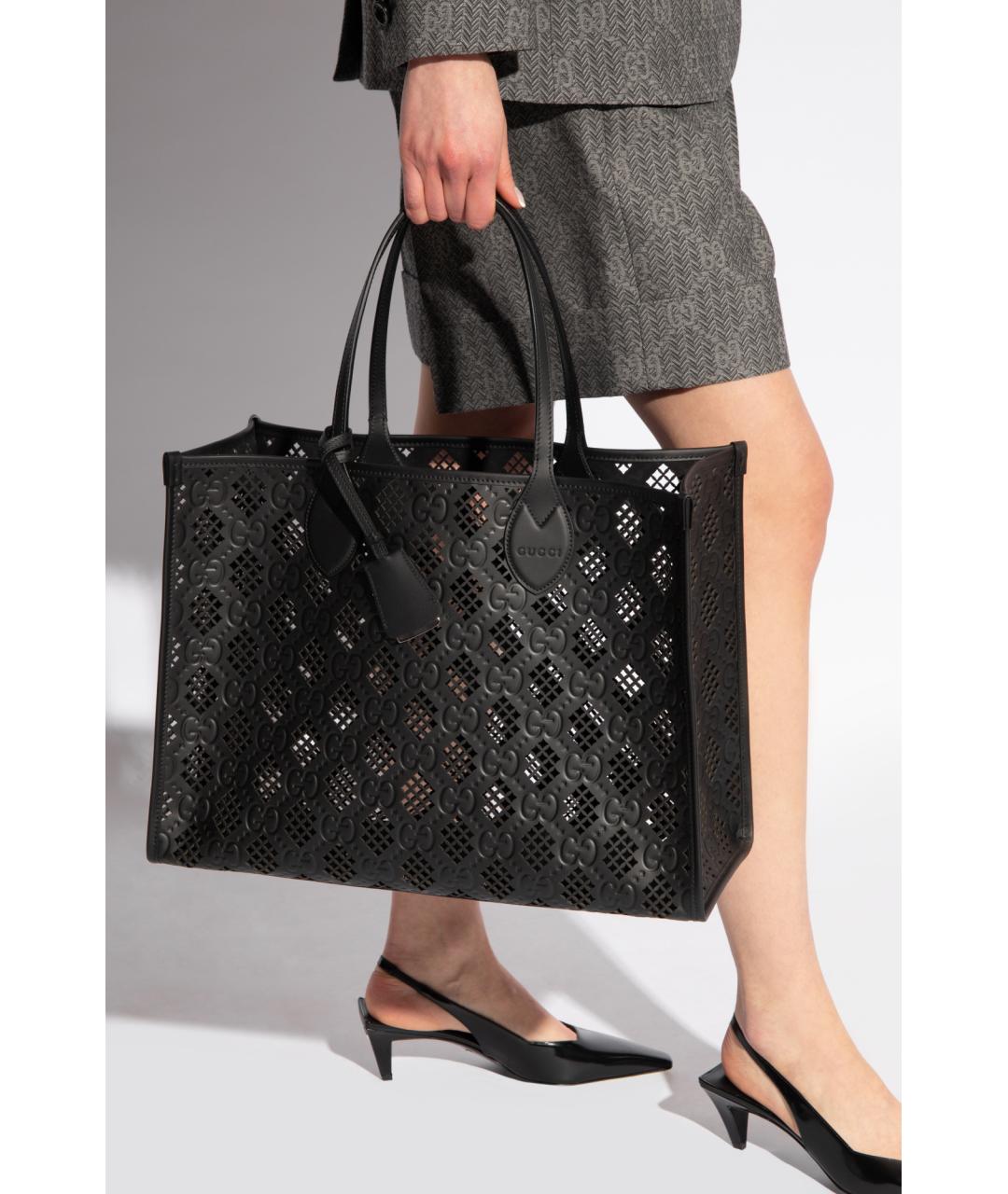 GUCCI Черная кожаная сумка тоут, фото 4