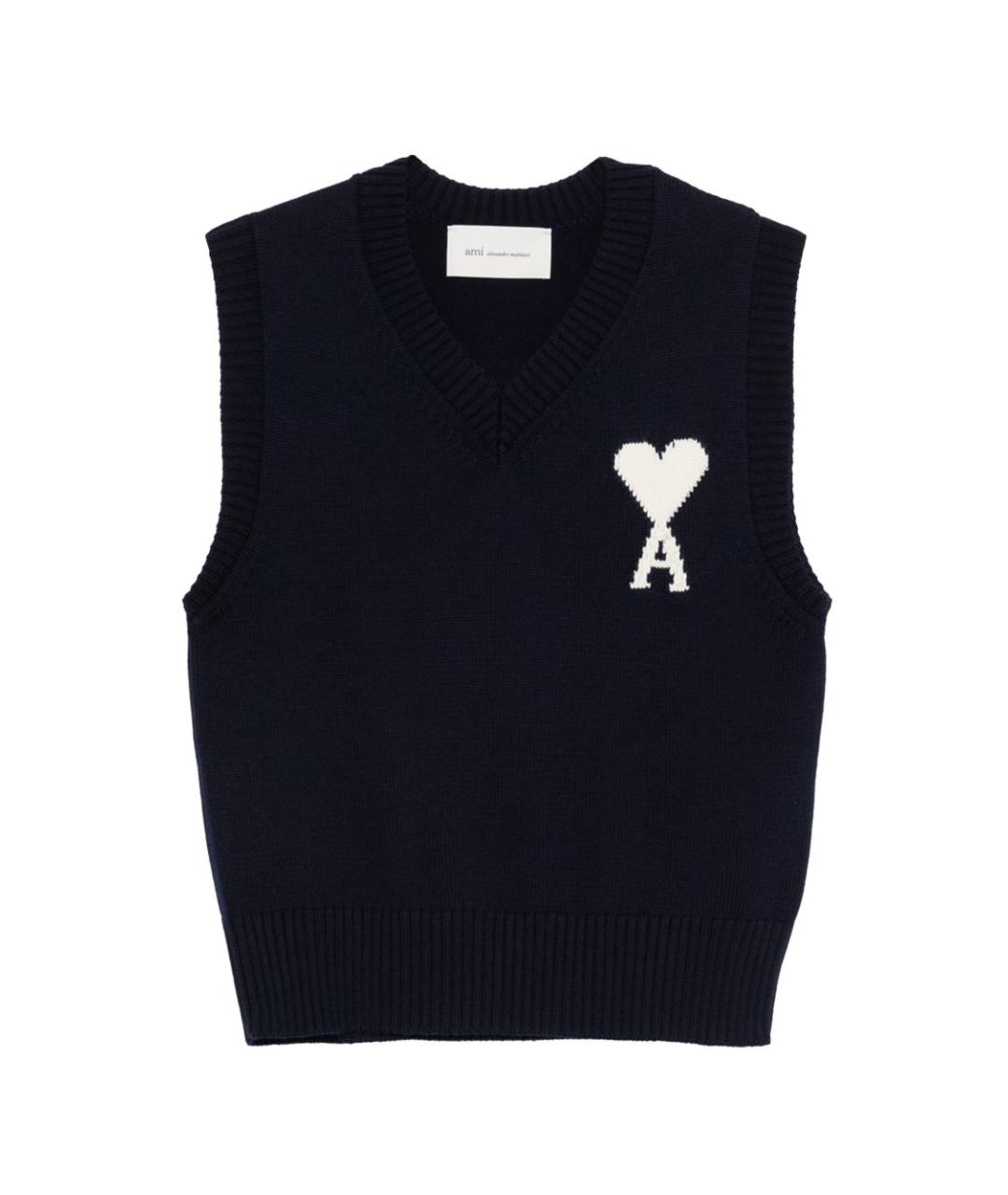 Ami Paris Темно-синяя шерстяная жилетка, фото 1