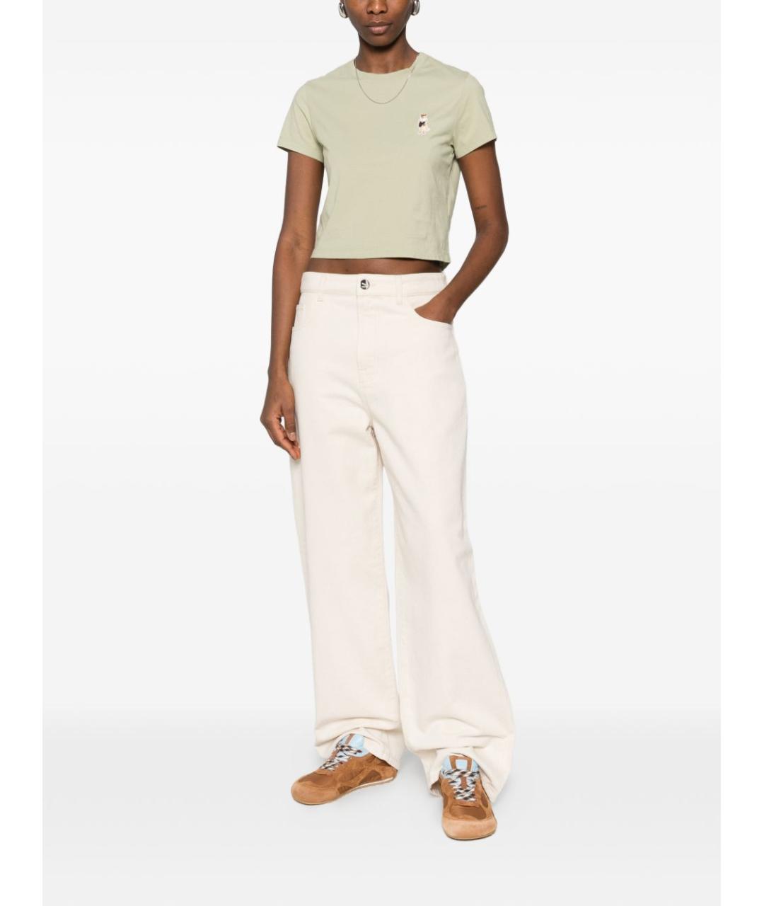 MAISON KITSUNE Зеленая хлопковая футболка, фото 3