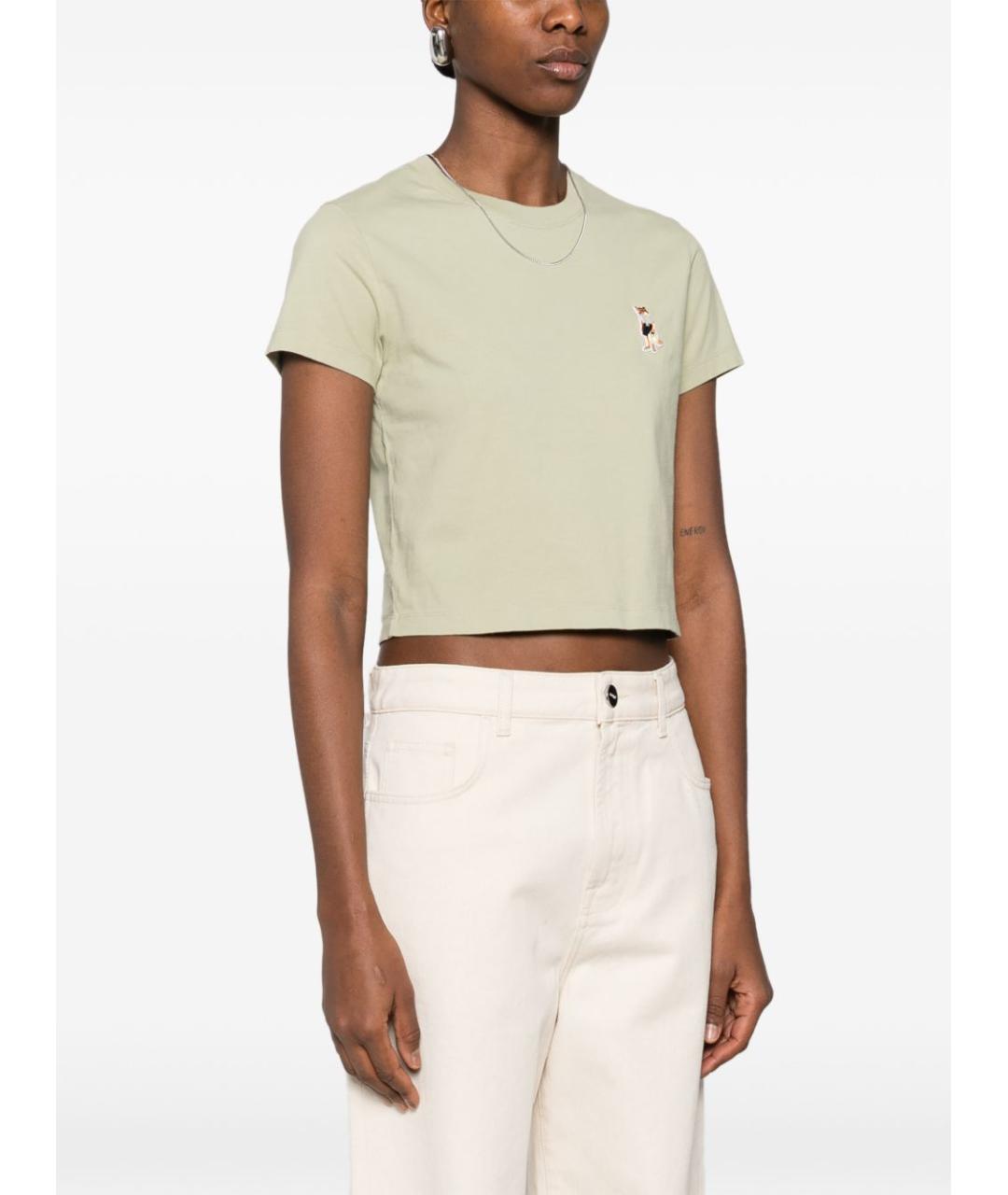 MAISON KITSUNE Зеленая хлопковая футболка, фото 5