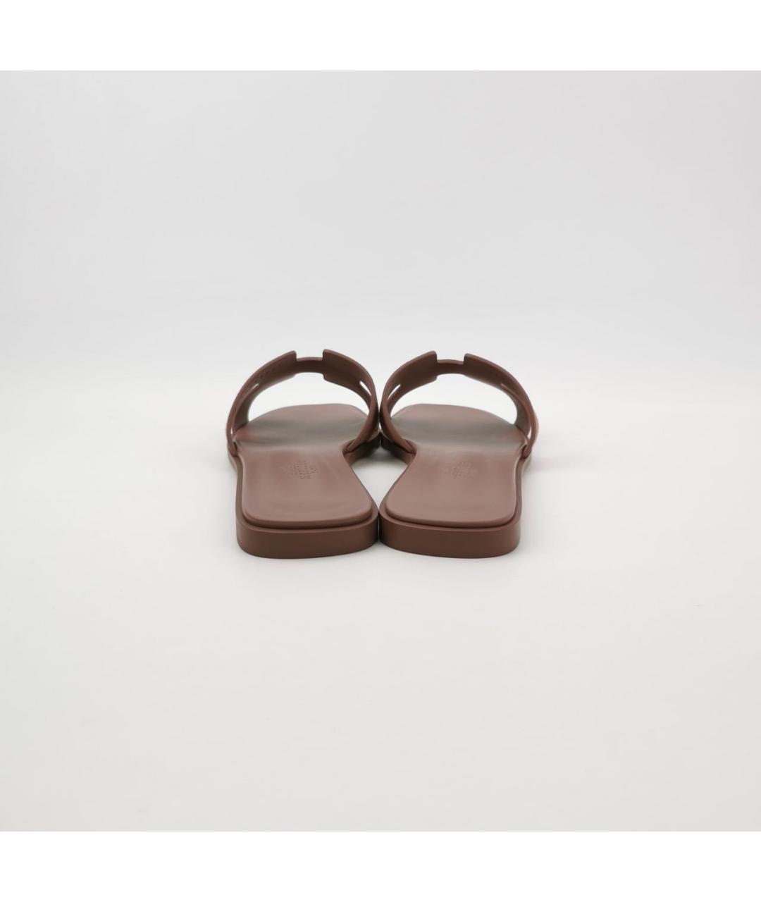 HERMES Коричневые кожаные шлепанцы, фото 4