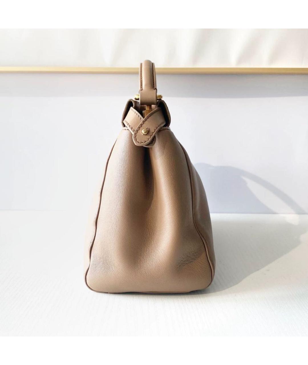 FENDI Бежевая кожаная сумка через плечо, фото 4