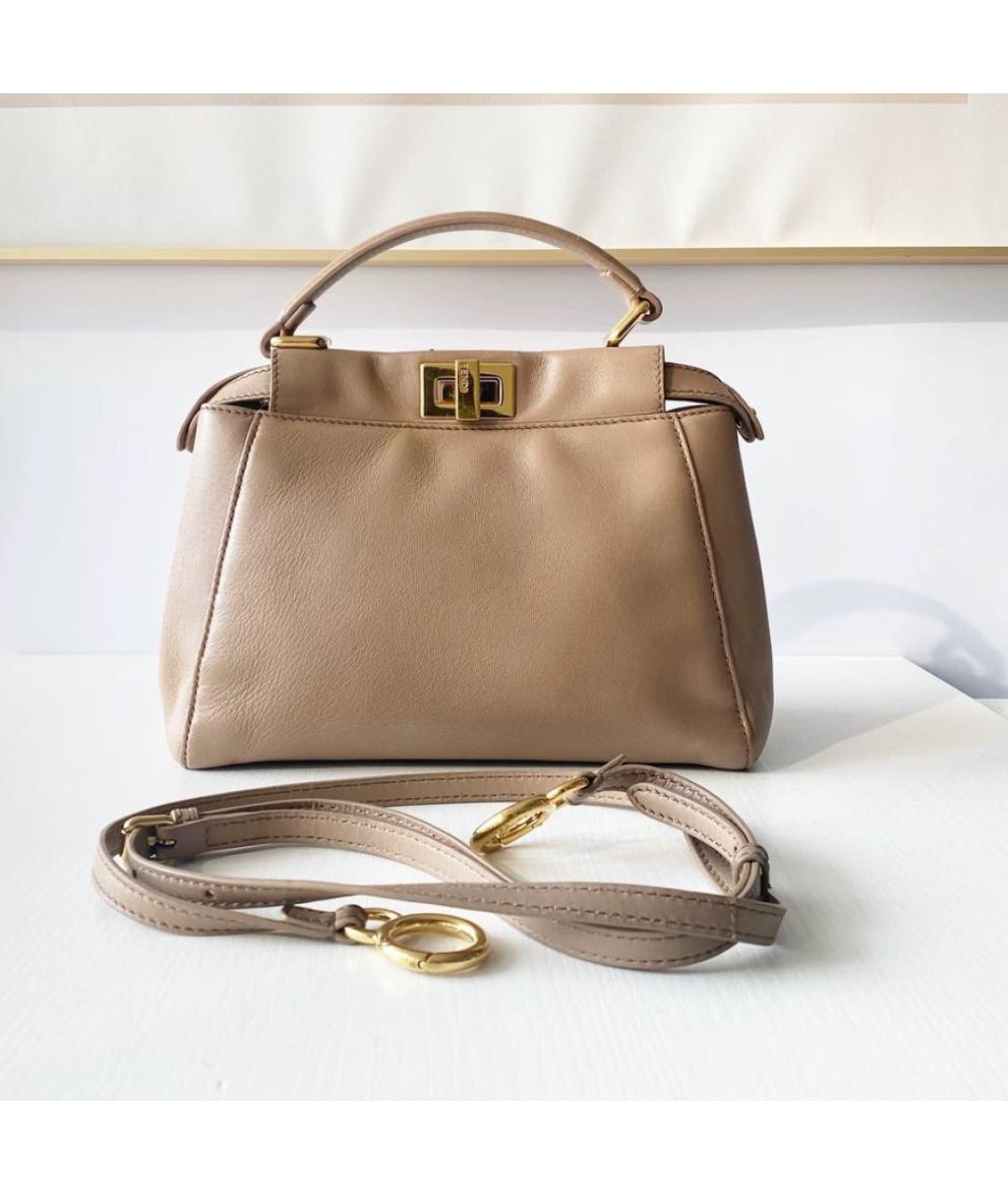 FENDI Бежевая кожаная сумка через плечо, фото 3