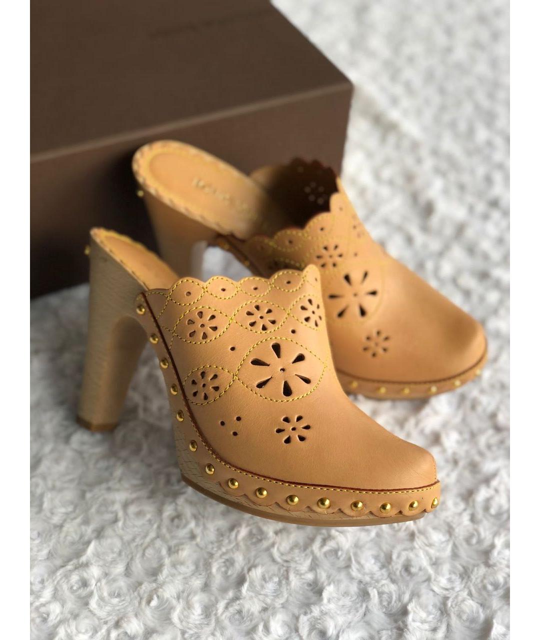 LOUIS VUITTON Бежевые кожаные сабо, фото 3