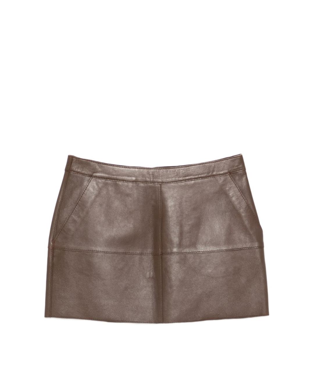 P.A.R.O.S.H. Коричневая кожаная юбка мини, фото 1