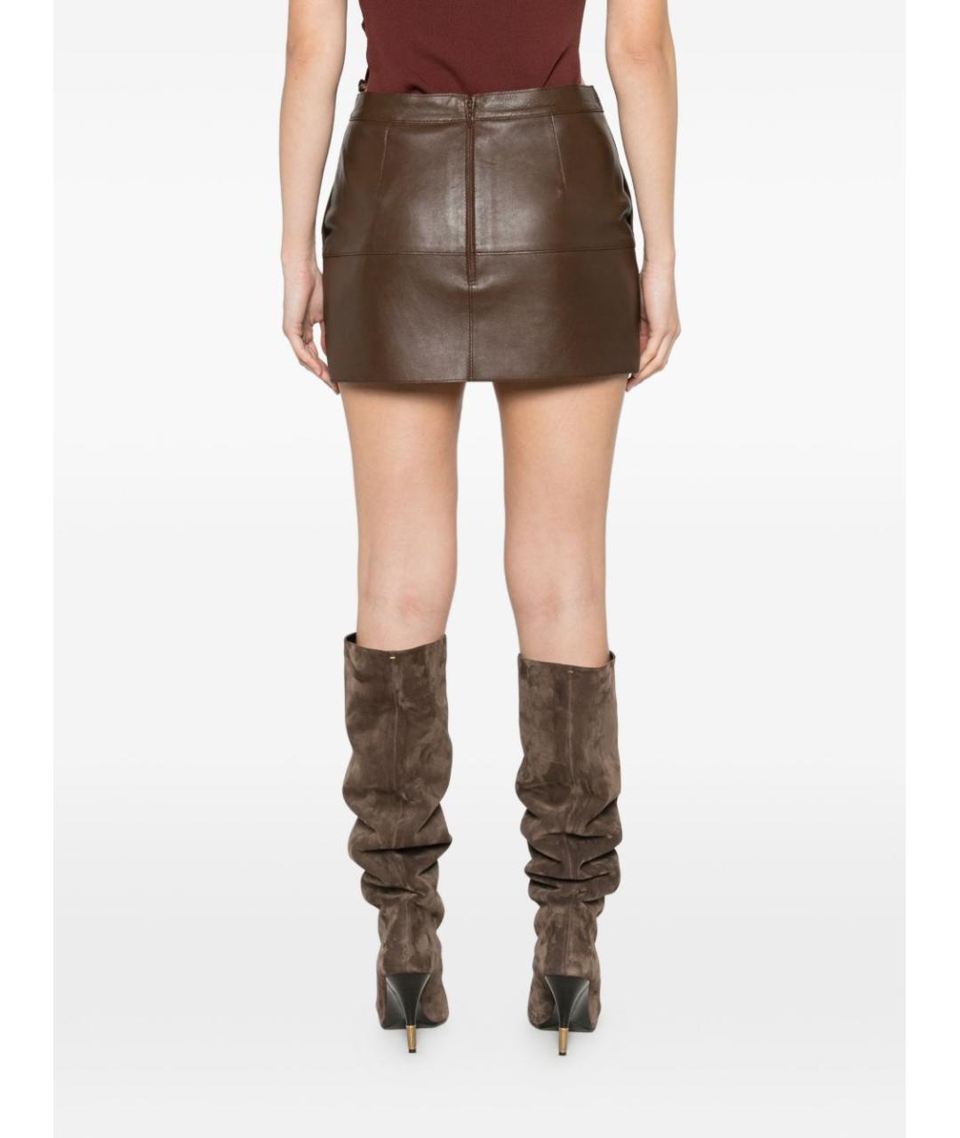 P.A.R.O.S.H. Коричневая кожаная юбка мини, фото 5