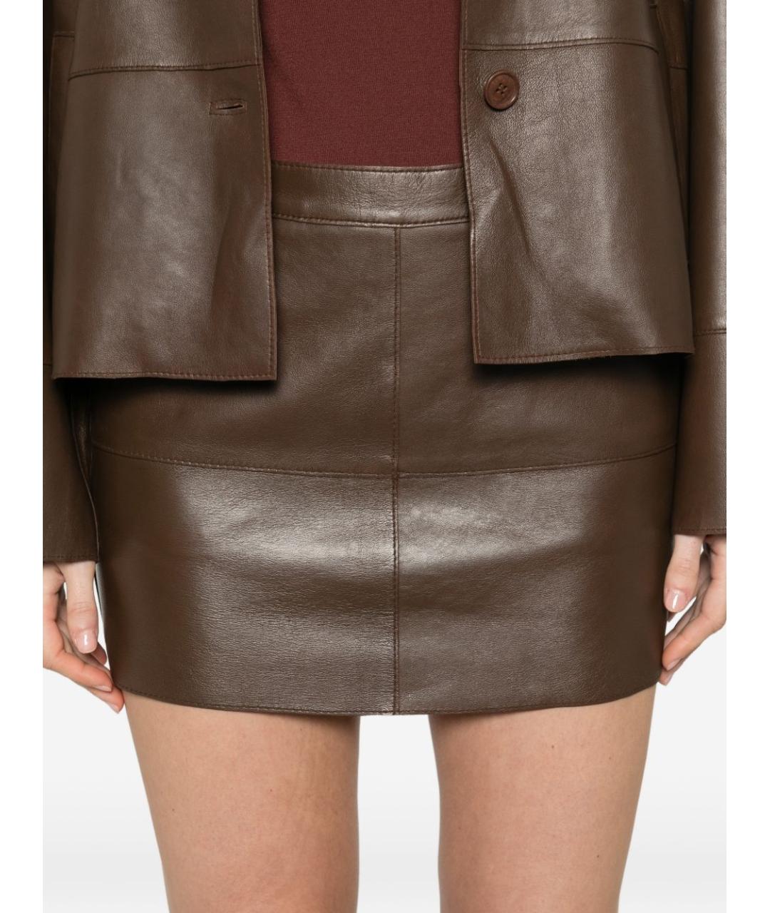 P.A.R.O.S.H. Коричневая кожаная юбка мини, фото 2