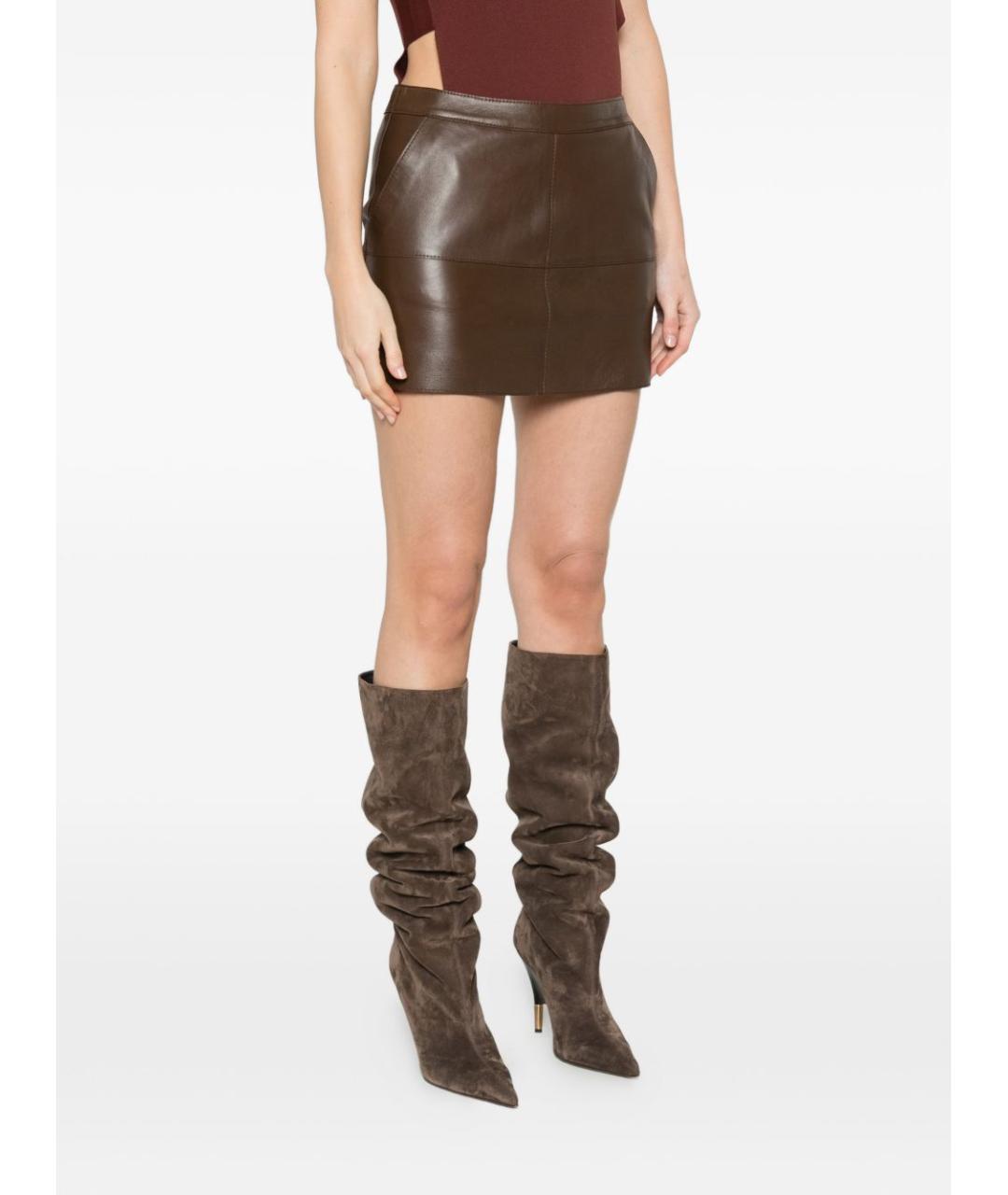 P.A.R.O.S.H. Коричневая кожаная юбка мини, фото 4