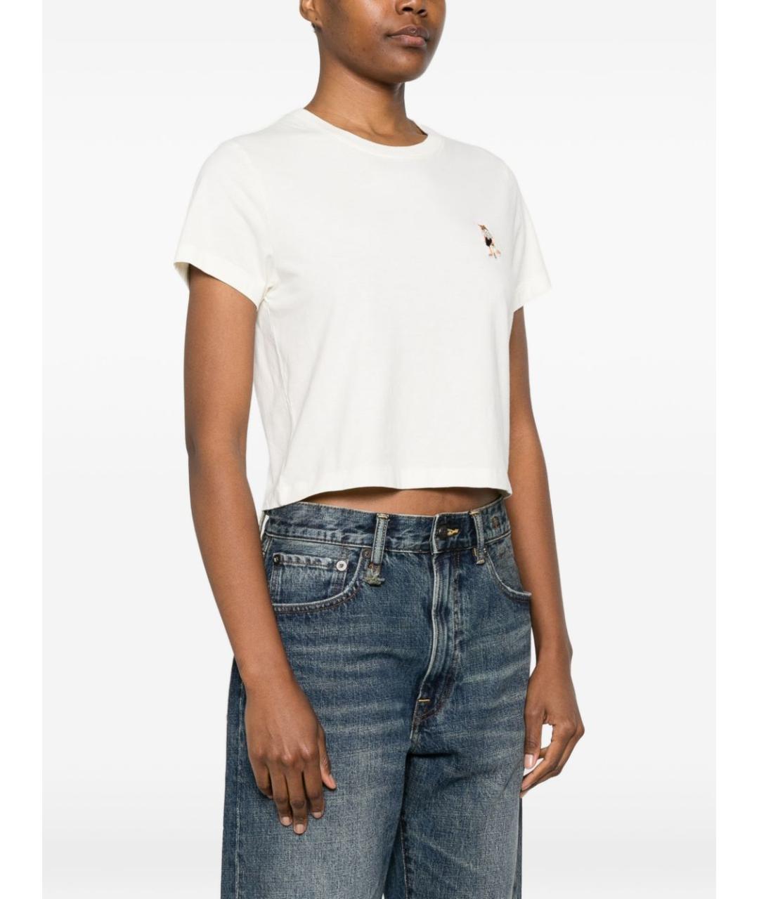 MAISON KITSUNE Бежевая хлопковая футболка, фото 4