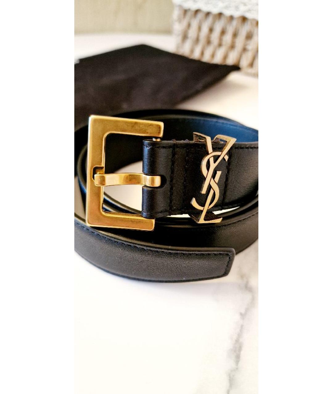 SAINT LAURENT Черный кожаный ремень, фото 7