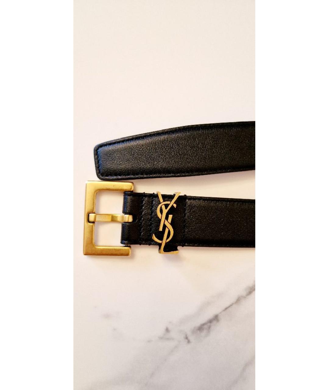 SAINT LAURENT Черный кожаный ремень, фото 2