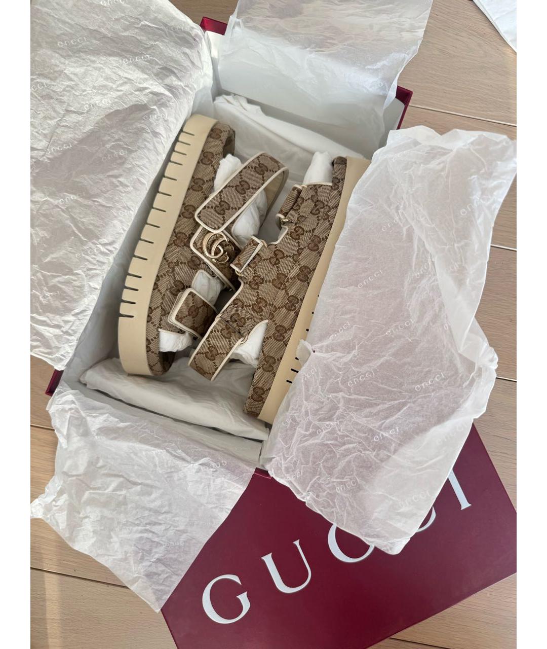 GUCCI Бежевые текстильные сандалии, фото 4