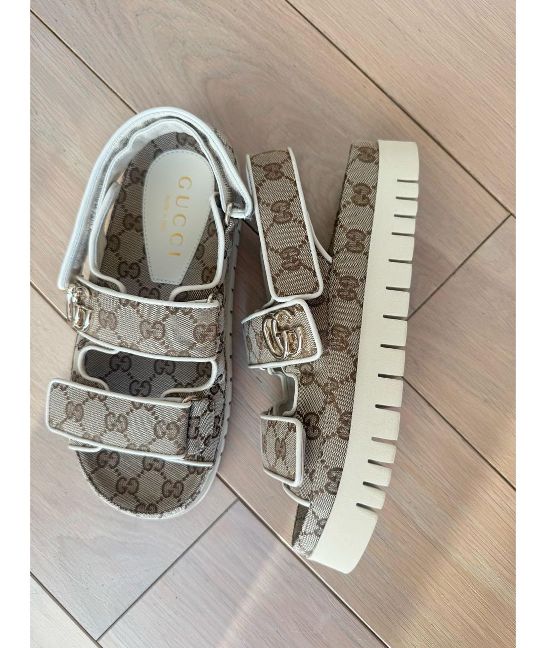 GUCCI Бежевые текстильные сандалии, фото 9