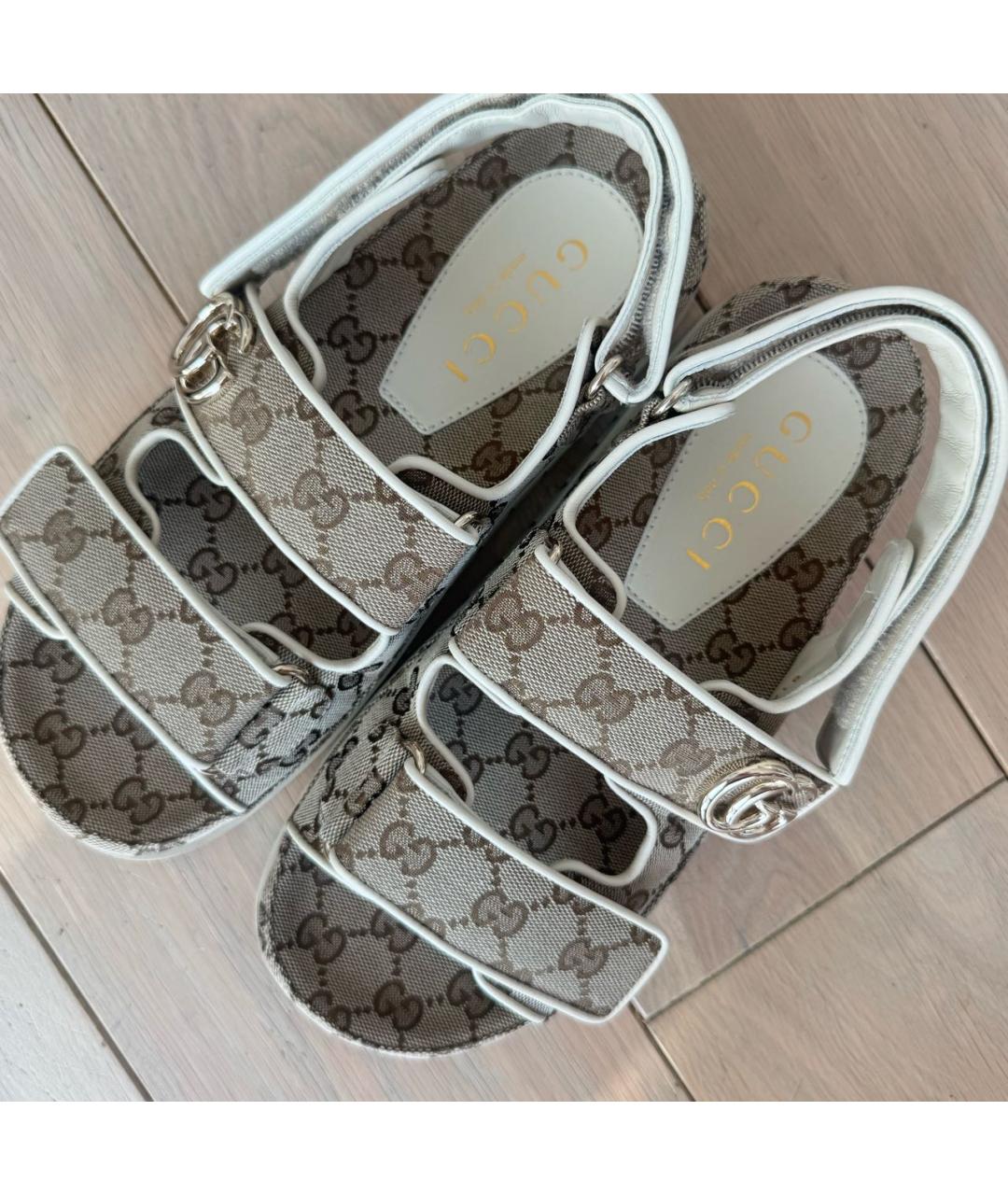 GUCCI Бежевые текстильные сандалии, фото 3