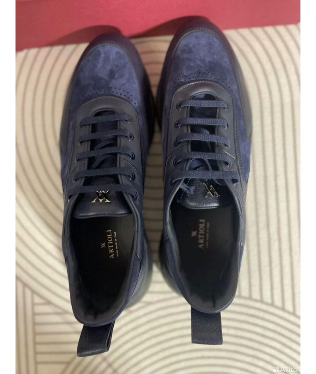 ARTIOLI Темно-синие кожаные низкие кроссовки / кеды, фото 5