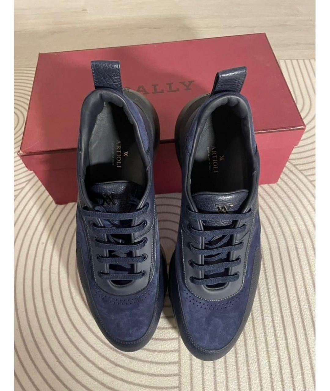 ARTIOLI Темно-синие кожаные низкие кроссовки / кеды, фото 4