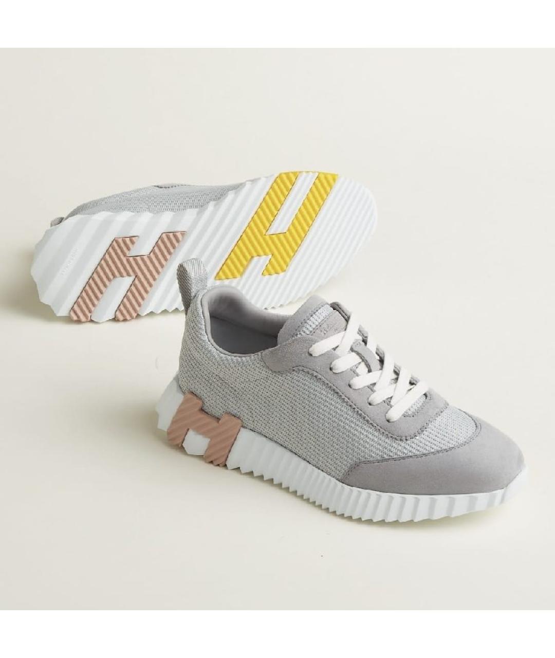 HERMES Серые кожаные кроссовки, фото 10