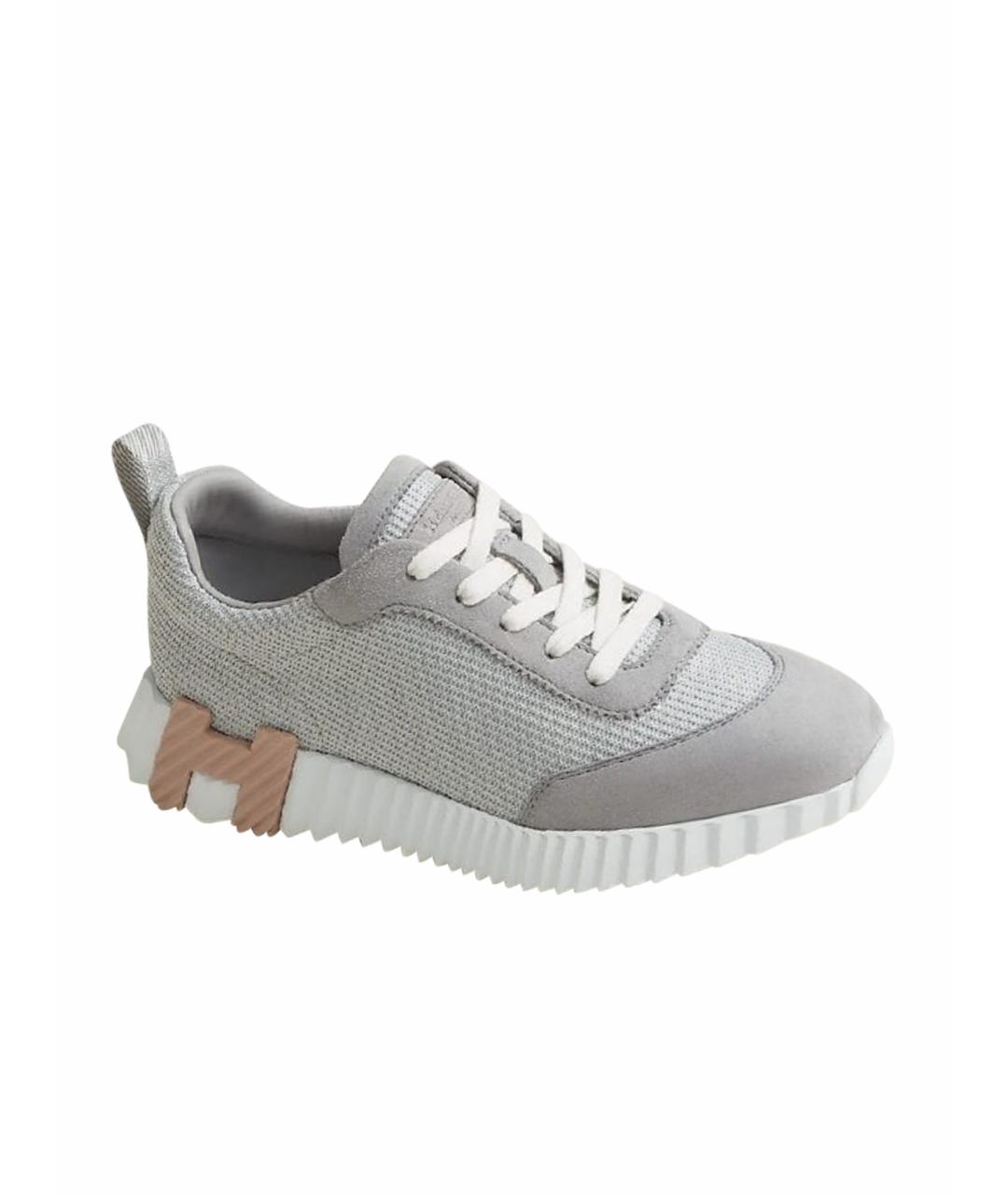 HERMES Серые кожаные кроссовки, фото 1