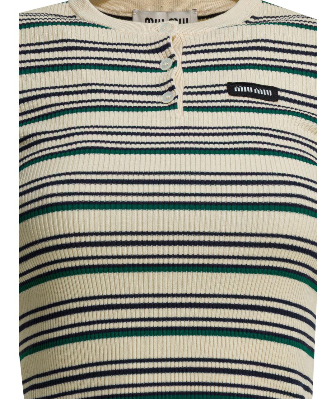 MIU MIU Бежевая хлопковая футболка, фото 3