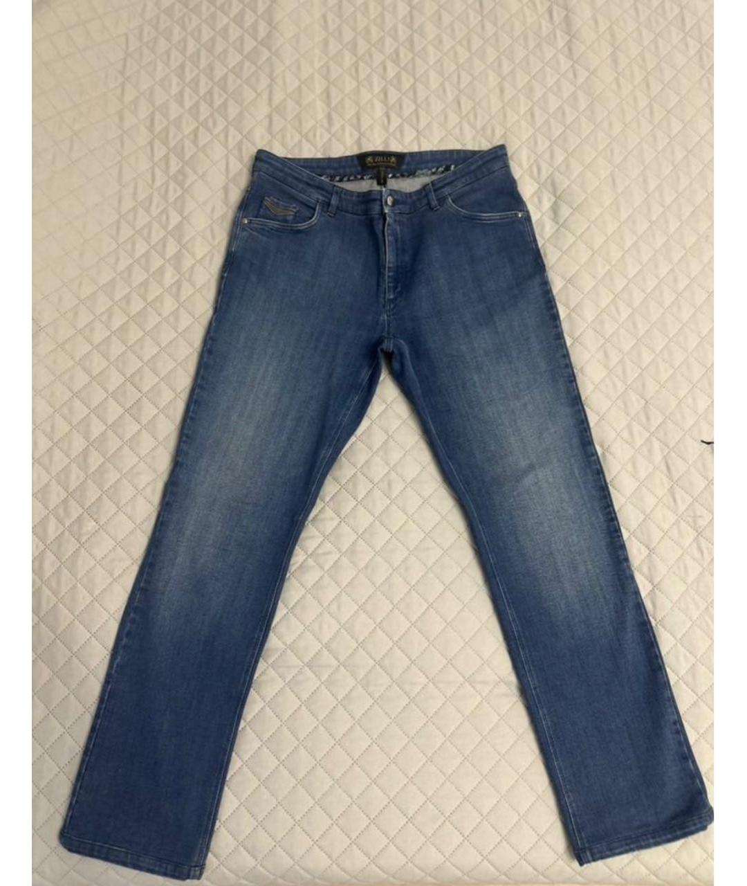 ZILLI Синие хлопко-эластановые прямые джинсы, фото 8