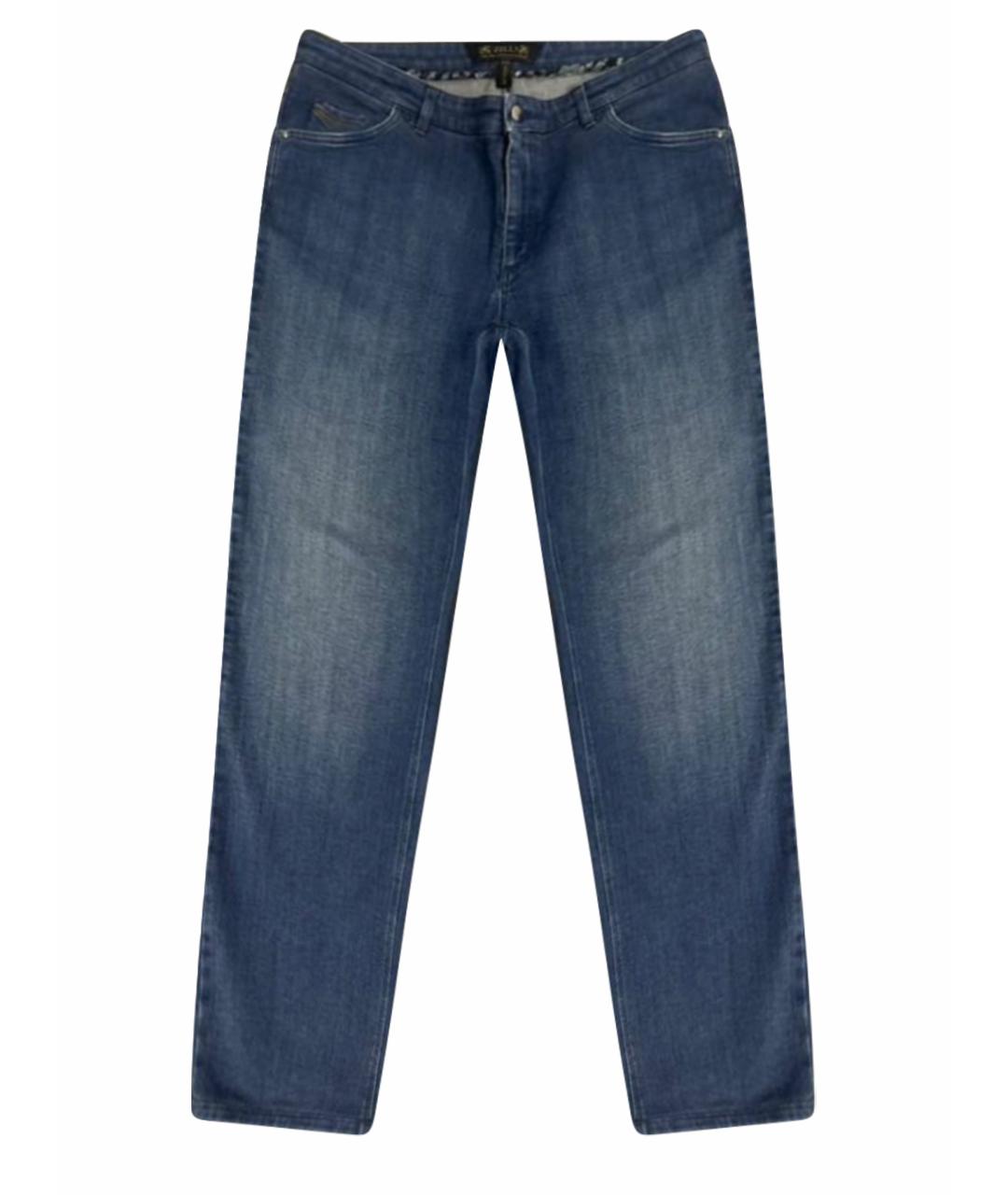 ZILLI Синие хлопко-эластановые прямые джинсы, фото 1