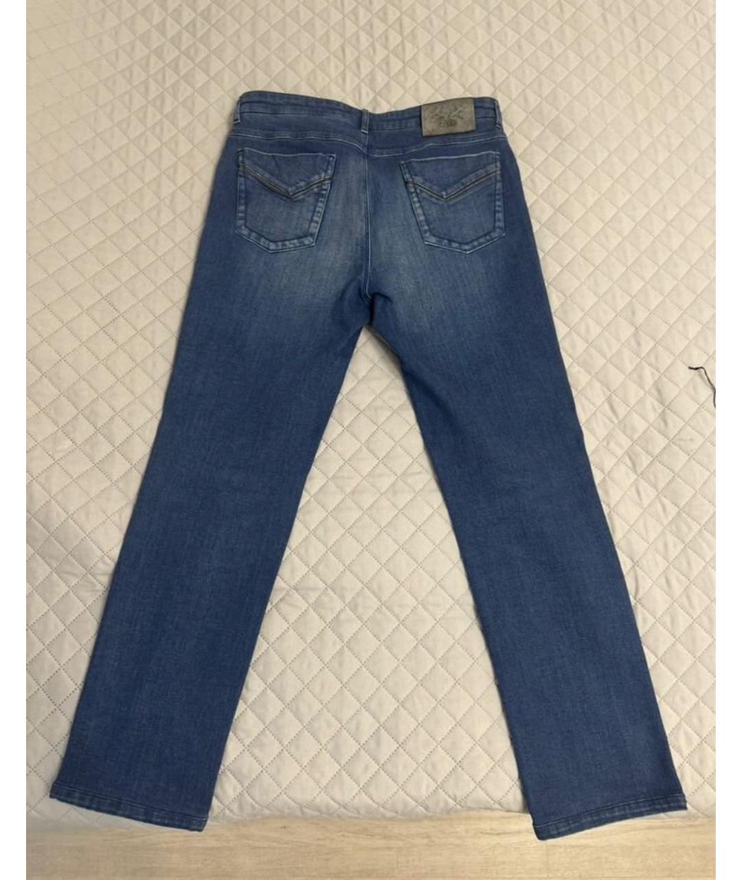 ZILLI Синие хлопко-эластановые прямые джинсы, фото 6