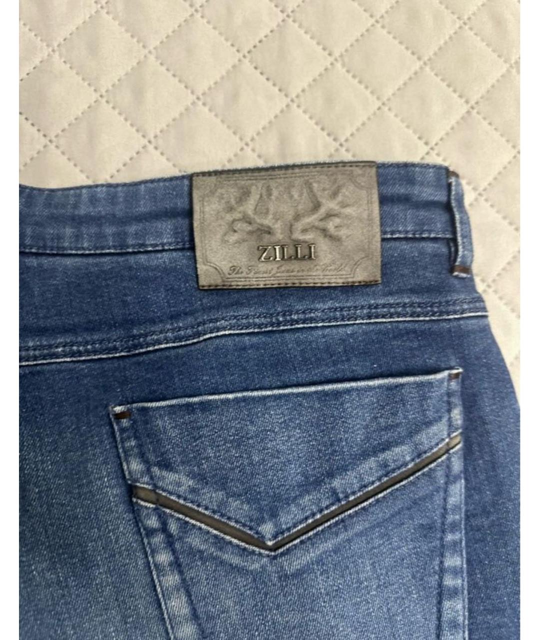 ZILLI Синие хлопко-эластановые прямые джинсы, фото 7