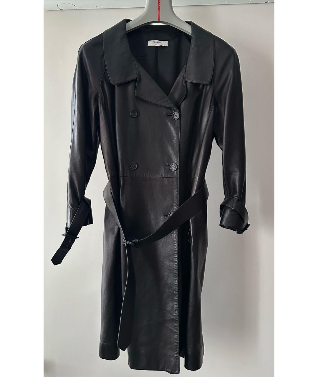 PRADA Черный кожаный тренч/плащ, фото 9