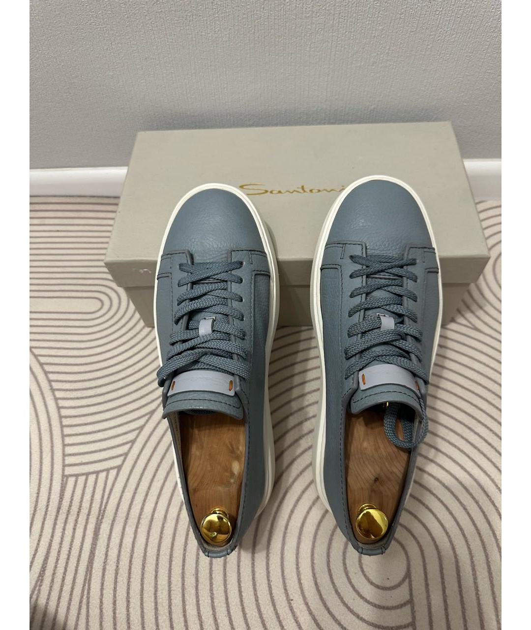 SANTONI Голубые кожаные низкие кроссовки / кеды, фото 3