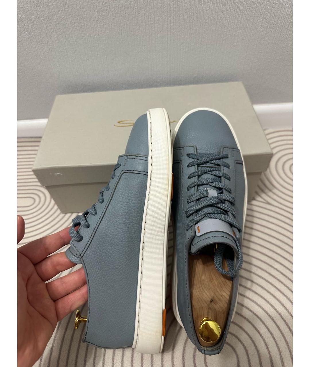 SANTONI Голубые кожаные низкие кроссовки / кеды, фото 9