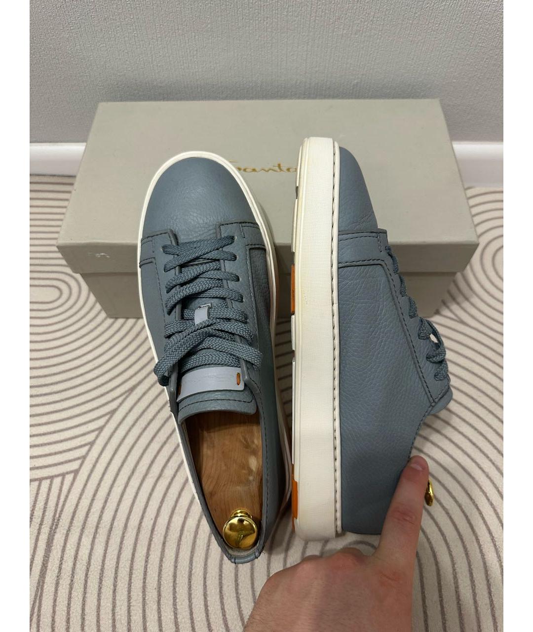 SANTONI Голубые кожаные низкие кроссовки / кеды, фото 4