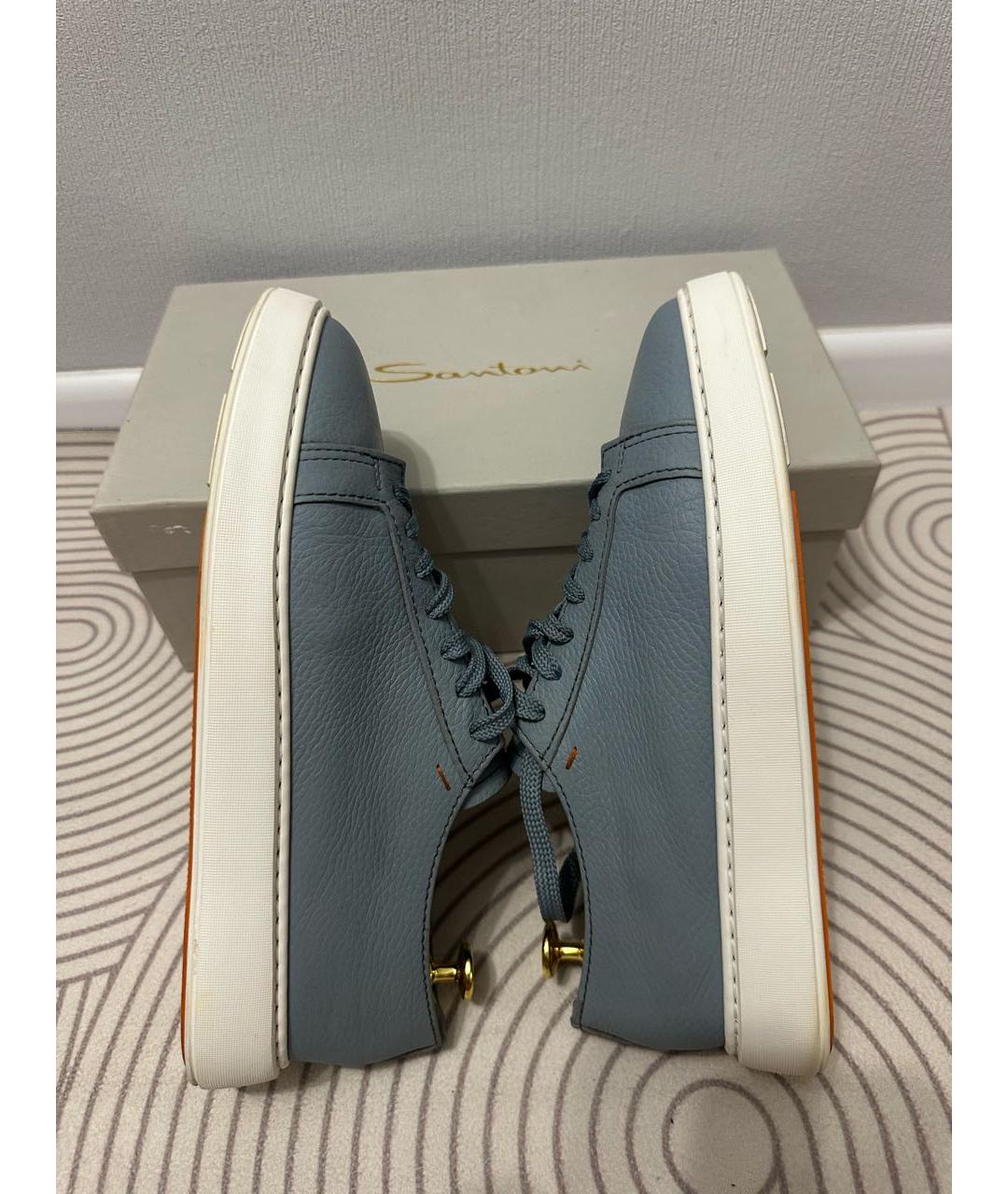 SANTONI Голубые кожаные низкие кроссовки / кеды, фото 5