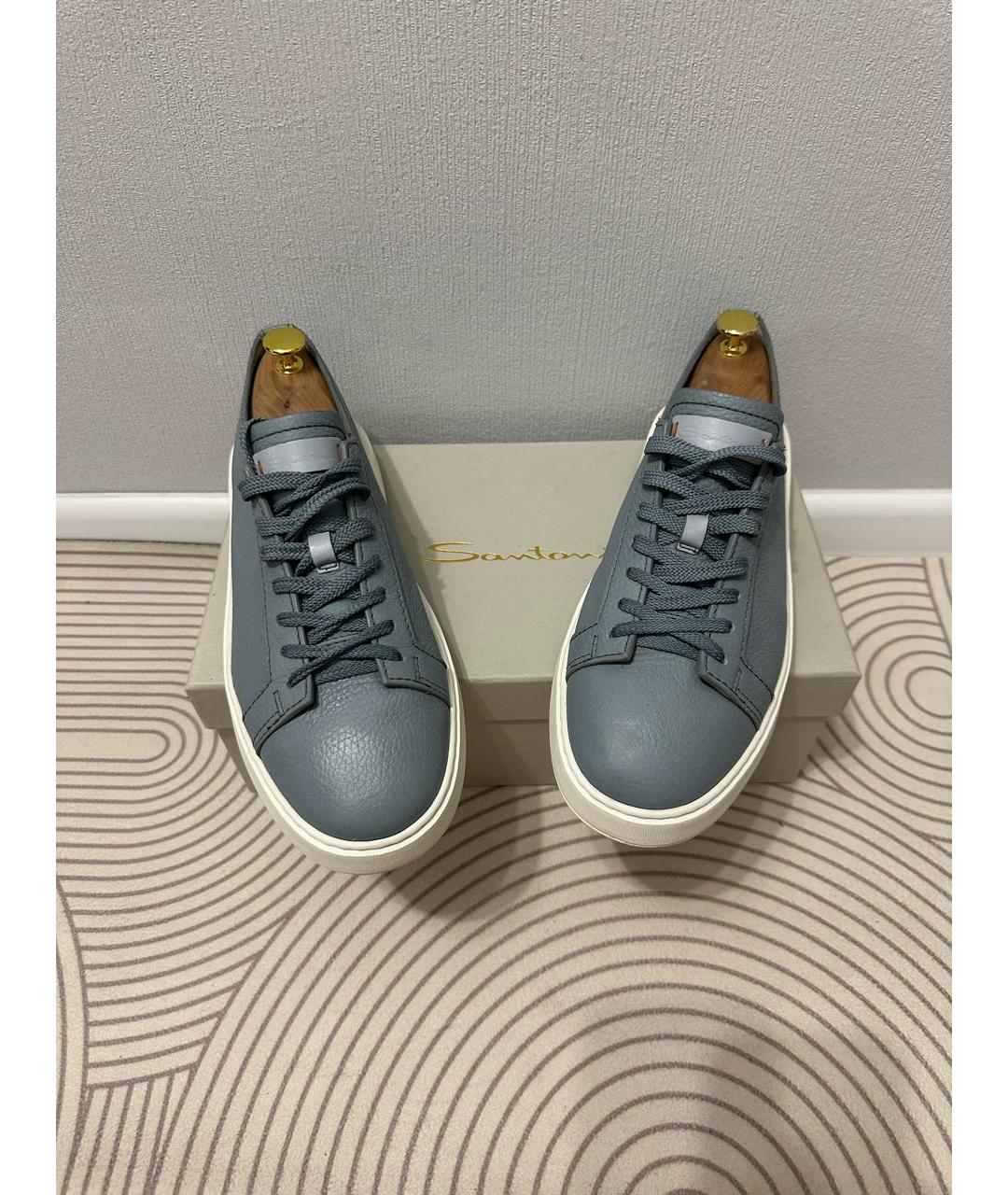 SANTONI Голубые кожаные низкие кроссовки / кеды, фото 2