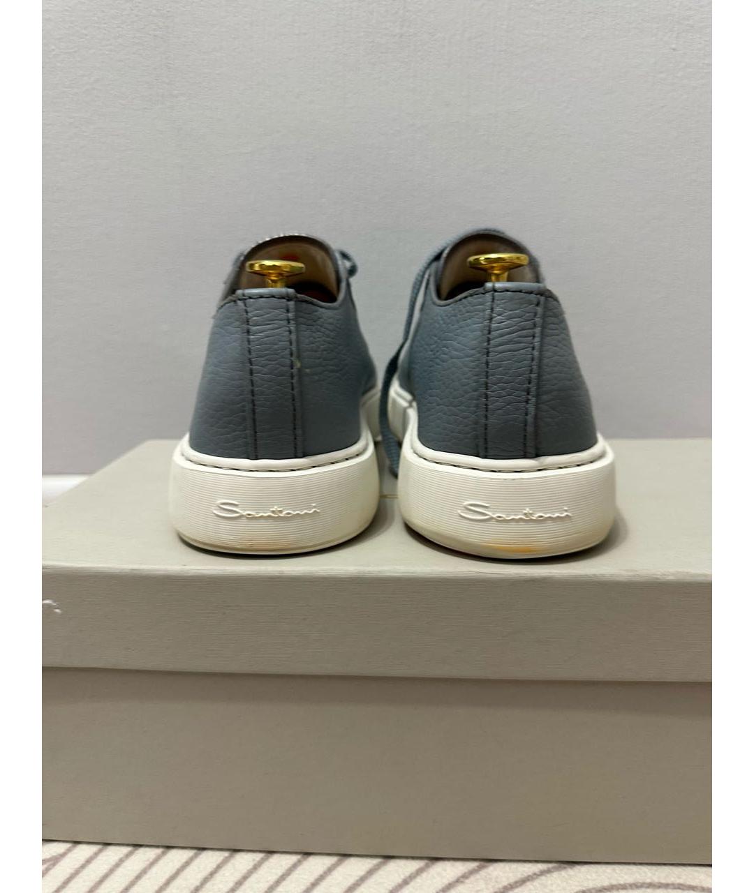 SANTONI Голубые кожаные низкие кроссовки / кеды, фото 7